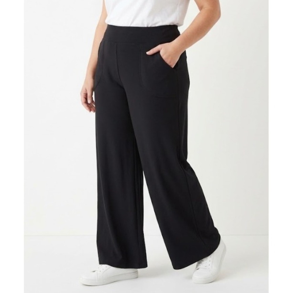 Halara Wide Leg Pants Large Black High Waisted Pockets Flowy Trousers Stretch